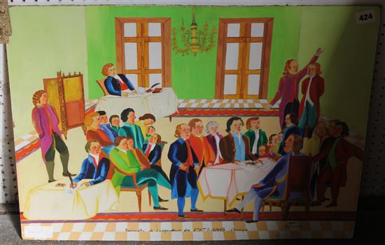 Italian school oil on board - court scene(-)